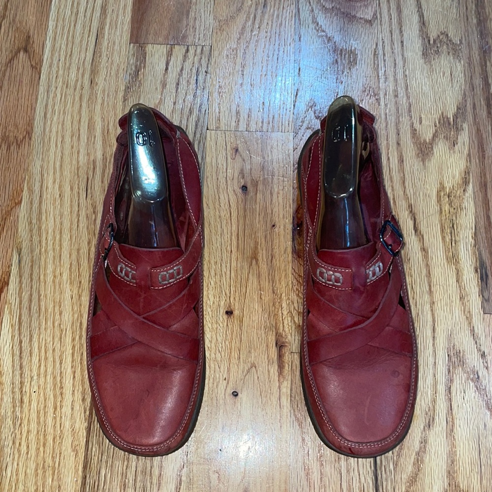 TIMBERLAND 26354-9026 Red Leather Slip On Criss Cross Sandal Shoes 9.5 - Picture 12 of 12
